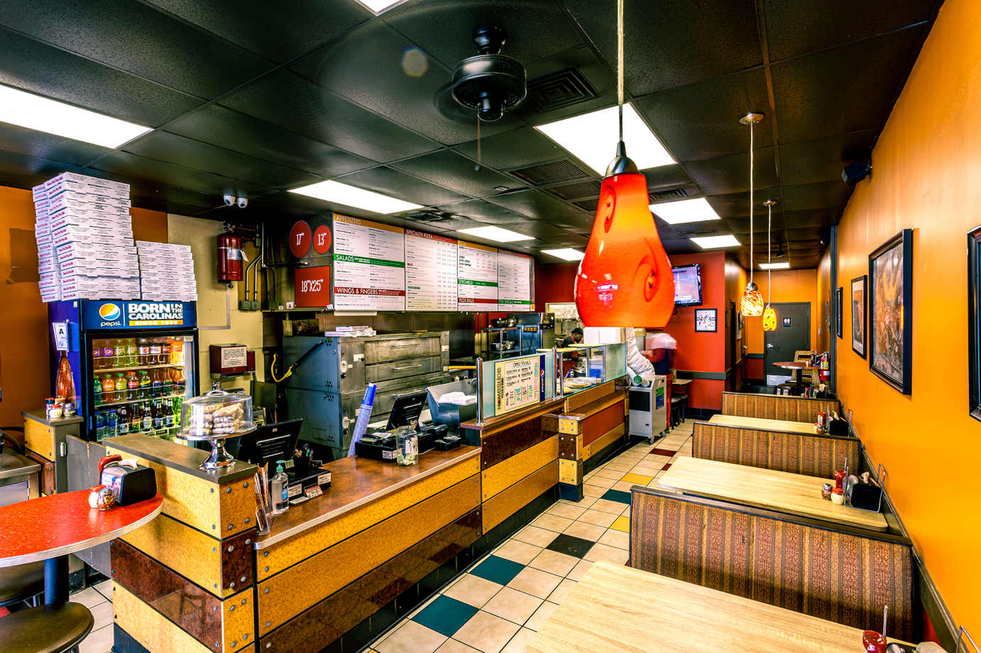 Interior, order counter and dining booths